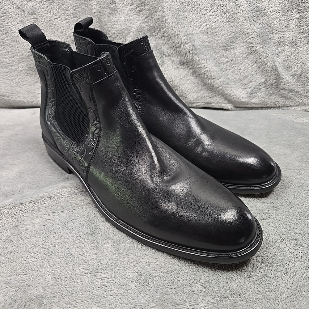 Robert Graham Breton Chelsea Boots Mens Size 9 Black Embossed Skull Roses